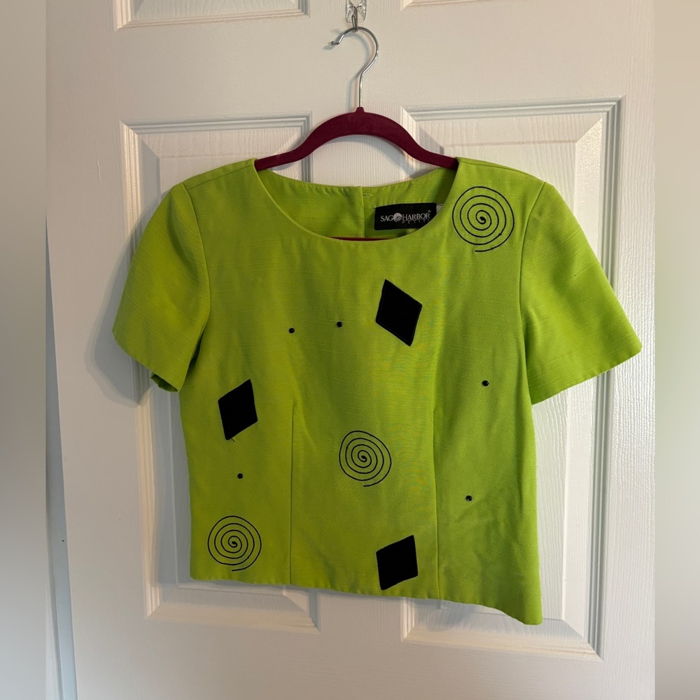Sag Harbor Green Retro Vintage Crop Top Petite